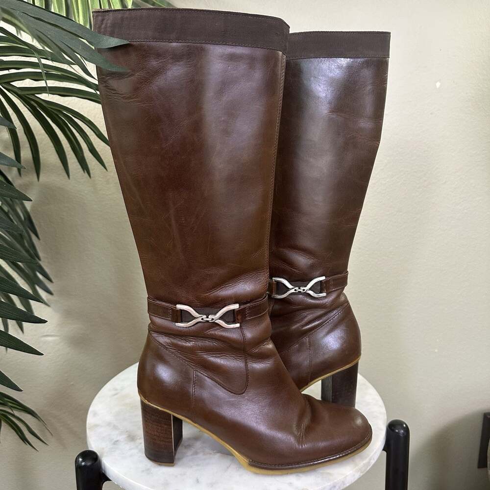 Bass Tall Boots Vintage Y2K Women 8 Grammercy Park Brown Stacked 2.5" heel 2002